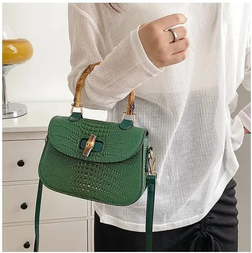 Vista 6 de Bolso de mano de cuero artificial de bambú con asa superior para mujer, elegante bolso de noche, regalo para mujer, hecho a mano