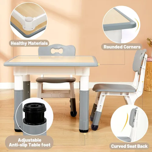 Vista 5 de FUNLIO Juego de mesa y 2 sillas para niños, juego de mesa y sillas para niños de 3 a 8 años, fácil de limpiar, mesa de artes y manualidades