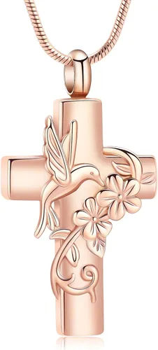Vista 12 de Cross Hummingbird Urn Necklace for Ashes Flower Ashes Pendant Memorial Necklace Cremation Jewelry Ashes Keepsakes Necklace Gift for Loss of Loved