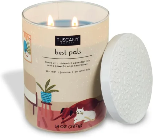 Vista 2 de Tuscany Candle Best Pals: Vela neutralizadora de olores perfumada de jazmín y coco, 14 onzas
