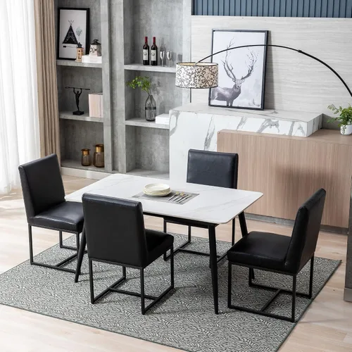 Vista 5 de BESTANO Sillas De Comedor - Juego de 2 sillas de comedor modernas negras tapizadas de piel sintética para cocina y comedor con marco de metal negro