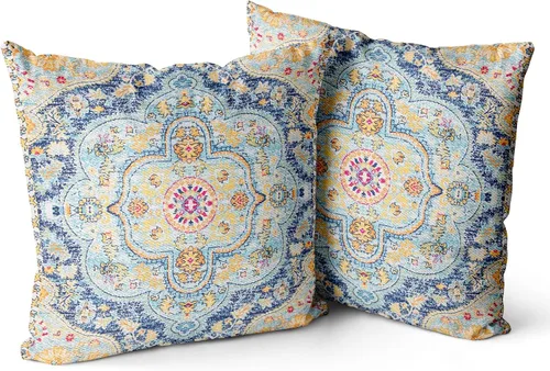 Vista 20 de Snycler Fundas de Almohada Decorativas Bohemias 16x16 pulgadas Juego de 2 Patrón de Alfombra Bohemia de Doble Cara Algodón Suave Funda de Cojín