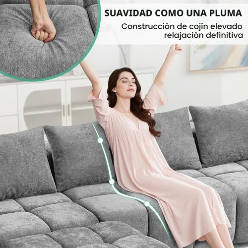 Vista 3 de Sofá de dos plazas seccional modular sin armazón de 78.7 pulgadas, sofá nube capitoné con asiento profundo, sofá de chenilla para sala de estar claro