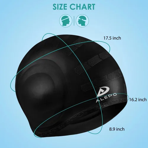 Vista 8 de Alepo 2 Pack Unisex Swim Caps with 3D Ear Protection, Durable Flexible Silicone Swimming Hats for Women Men Kids Adults, Bathing Swimming Caps for