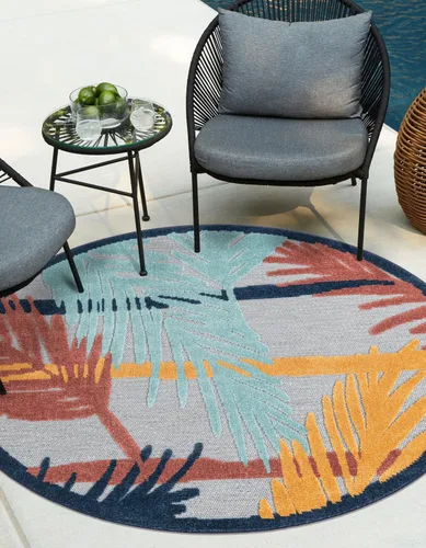 Vista 13 de Unique Loom Belize Outdoor Collection - Alfombra rectangular de 2 x 3 pies 1 pulgada, color carbón y azul claro
