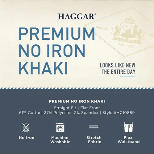 Vista 4 de Haggar Men's Premium No Iron Khaki Straight Fit Flat Front Casual Pant