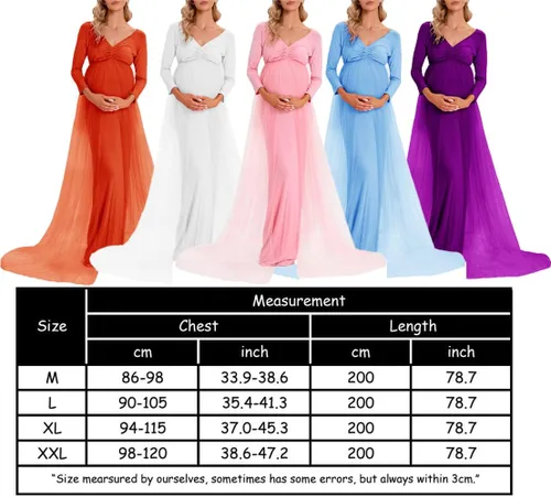 Vista 7 de ZIUMUDY Vestido de maternidad de tul con hombros descubiertos para sesión de fotos, vestido ajustado de manga larga para baby shower