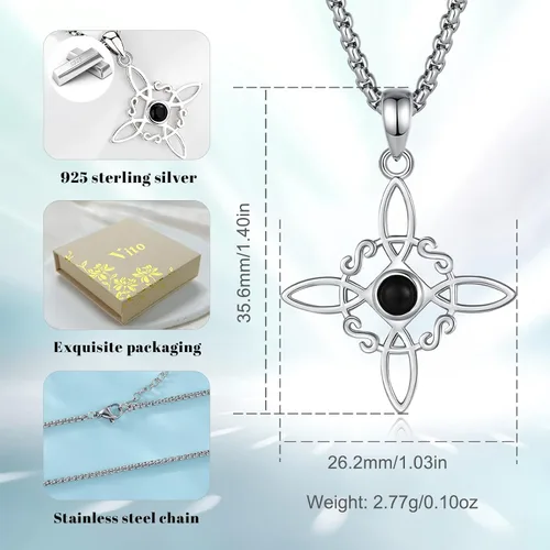 Vista 3 de Vito Juego de joyas de plata de ley 925 con nudo de bruja de obsidiana para mujer, Nudo de Bruja Plata 925, dije original para mujer, aretes