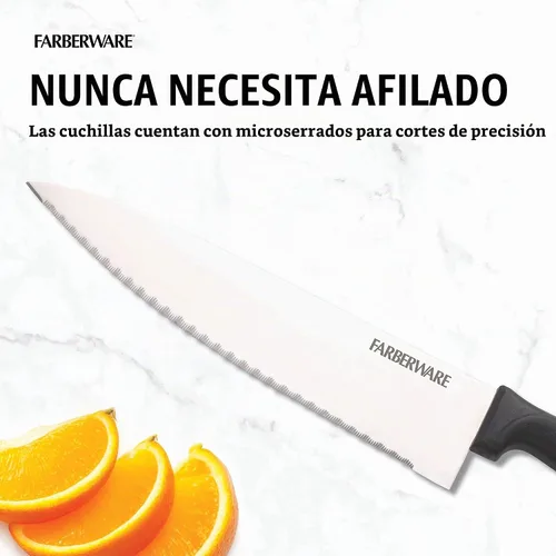Vista 3 de Farberware Never Needs Sharpening - Juego de bloques de cuchillos de acero inoxidable de alto carbono con asas antideslizantes, 18 piezas