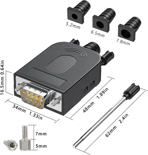 Vista 5 de 2 adaptadores hembra DB9, fácil de usar, cable serie RS232/485, no necesita soldadura, conectores serie DB9 con pernos, tuercas, tubos traseros