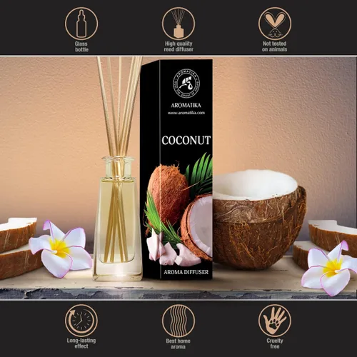 Vista 5 de Difusor de aroma de coco de 3.4 onzas líquidas (3.4 fl oz), difusor de junco, fragancia para habitación, fragancia para el hogar, ambientador