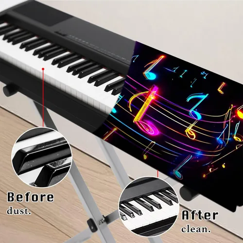 Vista 5 de Nuxovilar Cubierta elástica de 88 teclas para teclado y piano, seda de leche elástica con notas musicales de neón y clave de agudos para teclados
