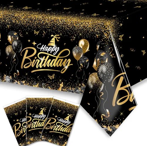 Vista 10 de CMUSKO Decoraciones de feliz cumpleaños, 3 piezas, fundas rectangulares de plástico desechables para mesa de cumpleaños, decoración de fiesta