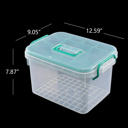 Vista 2 de Vababa - Caja de primeros auxilios transparente, contenedor de almacenamiento de plástico con tapa de bloqueo Secure Locking Latch Lid, Removable