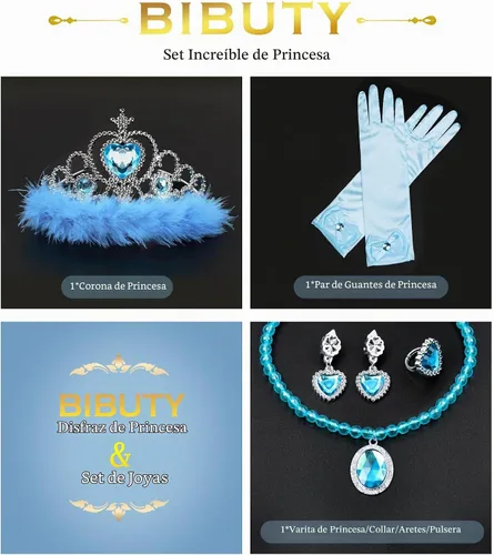 Vista 3 de Accesorios de Vestido de Princesa Guantes de Princesa, Conjunto de Vestir de 7 Piezas BIBUTY para Niñas Pequeñas Azul