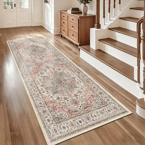 Vista 10 de Alfombra de pasillo vintage de 2 x 6 pies de pelo bajo Marrón beige