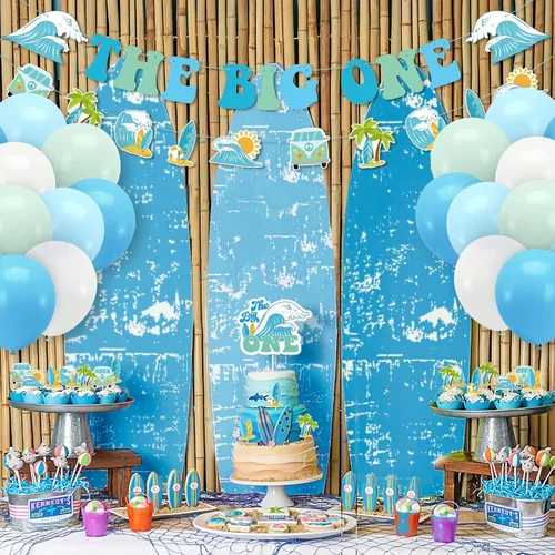 Vista 4 de Vansolinne The Big One - Decoraciones de fiesta de cumpleaños de surf para verano, surf, playa, primer cumpleaños, suministros de decoración