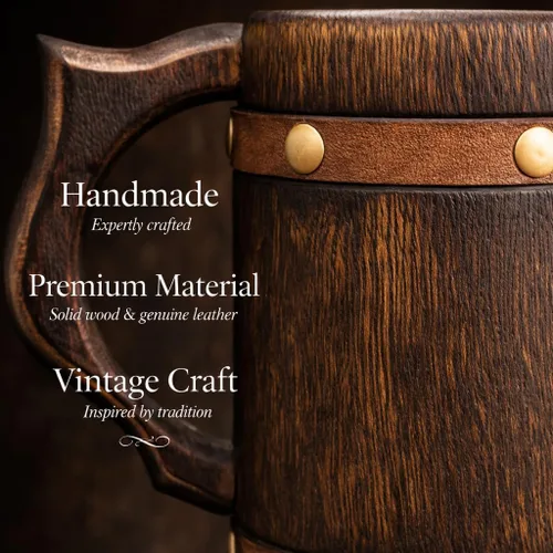Vista 4 de collectiblesBuy Taza de cerveza de madera medieval rústica, hecha a mano, jarra vintage para cerveza, café y aguamiel, regalo ecológico