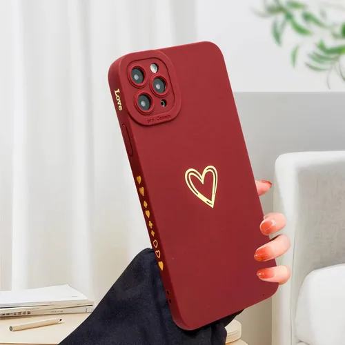Vista 2 de Funda compatible con iPhone 11 Pro Max (2019 de 6.5 pulgadas), funda de silicona líquida, forma de corazón de amor y protección completa para lente