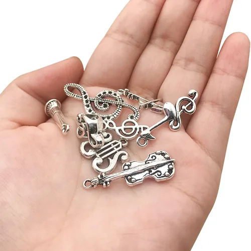 Vista 4 de Dijes de metal de música a granel 70 mezclados para hacer joyas, pulsera, collar, colgante, llavero, álbum de recortes, bricolaje