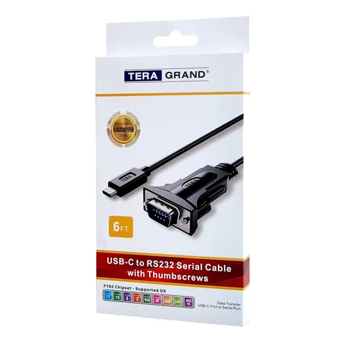 Vista 5 de Tera Grand - Cable adaptador USB C a RS232 Serial DB9 con tornillos de pulgar y chipset FTDI, compatible con Windows 11, 10, 8, 7, Vista, XP, 2000