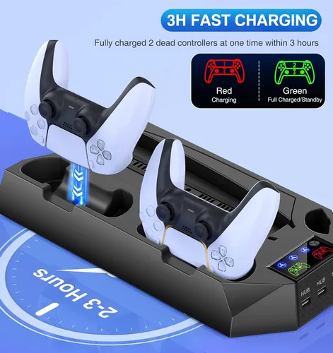 Vista 6 de Soporte PS5 con estación de carga de controlador PS5, estación de refrigeración para Playstation 5, PS5, consola de disco edición digital