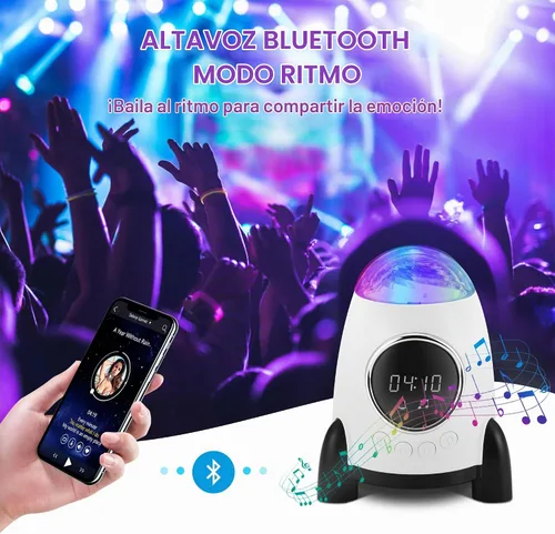 Vista 5 de Proyector de estrellas con reloj despertador, galaxia cohete para dormitorio, altavoz Bluetooth y aurora de ruido blanco
