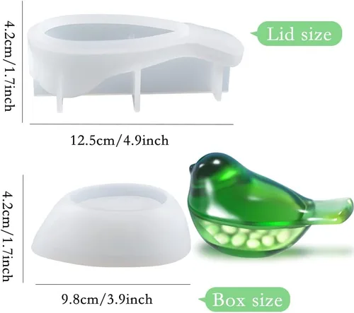 Vista 5 de Caja de almacenamiento para pájaros, molde de resina 3D, moldes de silicona para animales, tarro de joyería, molde de fundición epoxi con tapa