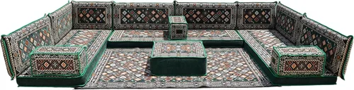 Vista 144 de arabicsofa Sofá en forma de U de estilo árabe para el suelo – Juego de Majlis hecho a mano – Sofá de estilo bohemio