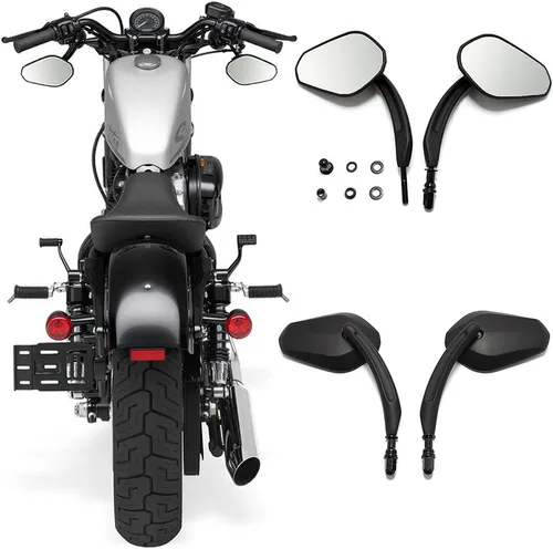 Vista 12 de Espejos retrovisores negros de 8 mm en forma de lágrima para motocicletas, compatibles con Road King, Street, Electra Glide, Road Glide, Dyna