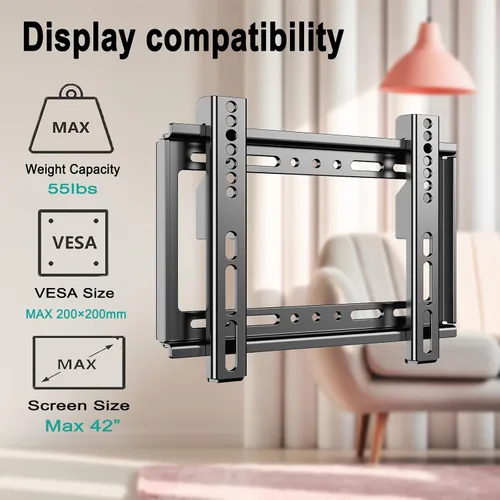 Vista 2 de Soporte fijo de pared para televisores y monitores de pantalla plana de 14 a 42 pulgadas, soporte universal de perfil bajo, VESA de hasta 7.874 x
