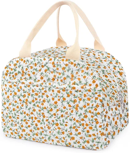 Vista 9 de Lonchera acolchada de algodón aislada, bonita bolsa acolchada con estampado floral, reutilizable, aislada, coqueta, de gran capacidad, hielera