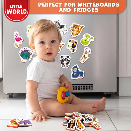 Vista 3 de Imanes para refrigeradoras para niños, animales salvajes del Zoo (29 piezas) – Imanes para la refrigeradoras para actividades de niños pequeños