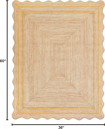 Vista 57 de Alfombra de Yute Natural Ondulada Festoneada - Corredor de Entrada Boho, Festón Estilo Granja, Blanco Roto (8'x10') Camino de entrada bohemio