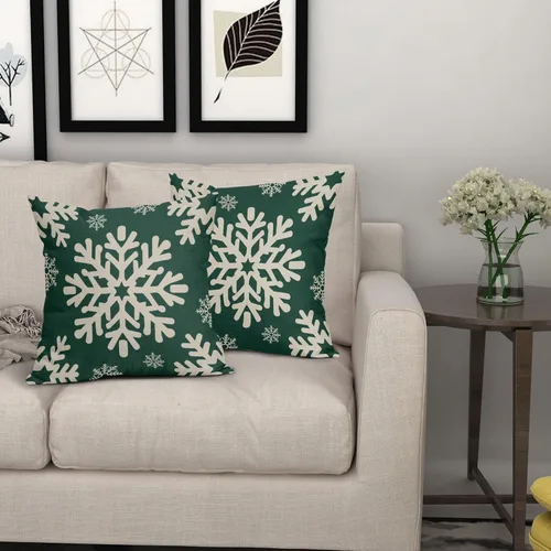 Vista 55 de Fundas de almohada decorativas de Navidad negras 40x40 cm con copos de nieve blancos de Navidad, juego de 2, temática rústica de invierno