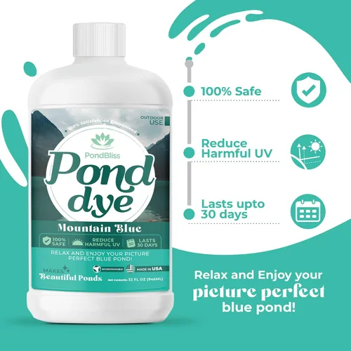 Vista 3 de Mountain Blue Pond Dye, Fish Safe Concentrado de 1 acre para estanques ornamentales y ganaderos - Tinte líquido de 1 cuarto de galón (32 onzas)
