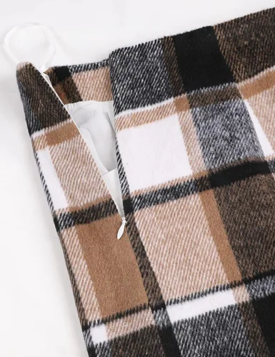 Vista 6 de Watashi Minifalda a cuadros para mujer, de cintura alta, entallada, de lana, acampanada, para otoño