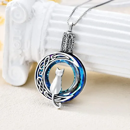 Vista 3 de TOUPOP Joyería de cremación de gatos para cenizas, collar de urna de luna de gato que sostiene cenizas humanas de mascotas, recuerdo conmemorativo