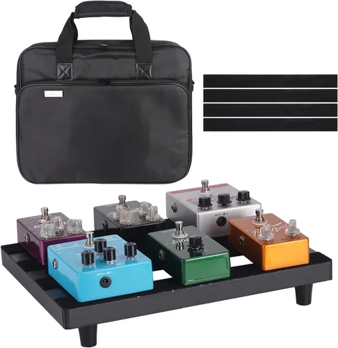 Vista 8 de GOKKO Tablero de pedal de guitarra pequeña de aleación de aluminio (22 "x 12.5" con estuche)