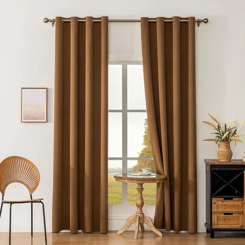 Vista 24 de Cortinas opacas con aislamiento térmico y ojales para dormitorio y sala de estar, 2 paneles, 52 pulgadas de ancho x 63 pulgadas de largo, textura