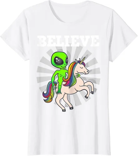 Vista 25 de Believe Space Alien Riding Unicorn - Camiseta de regalo divertida, Negro, S
