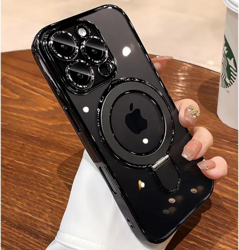 Vista 7 de Funda transparente con soporte magnético invisible para iPhone 14 Pro con protector de lente de cámara incorporado Compatible con MagSafe, cubierta