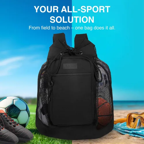 Vista 3 de Fitdom Mochila de equipaje de malla resistente pequeña para equipos con correa de hombro ajustable para entrenador. 2 compartimentos de diferentes