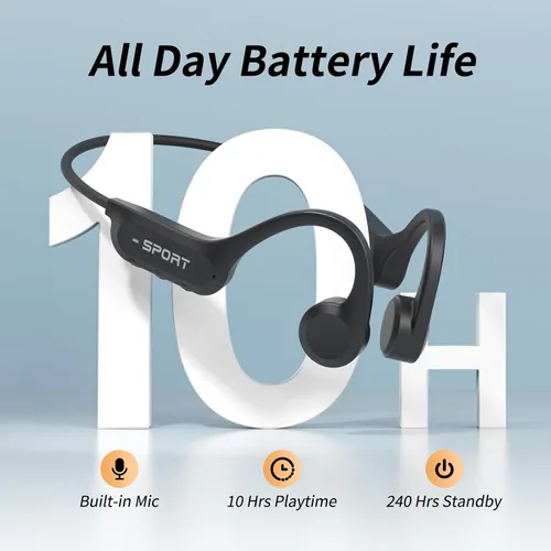 Vista 12 de CXK Auriculares de conducción ósea, auriculares Bluetooth 6.0 actualizados 2026 con micrófono, IPX7 impermeable, audio equilibrado, tiempo