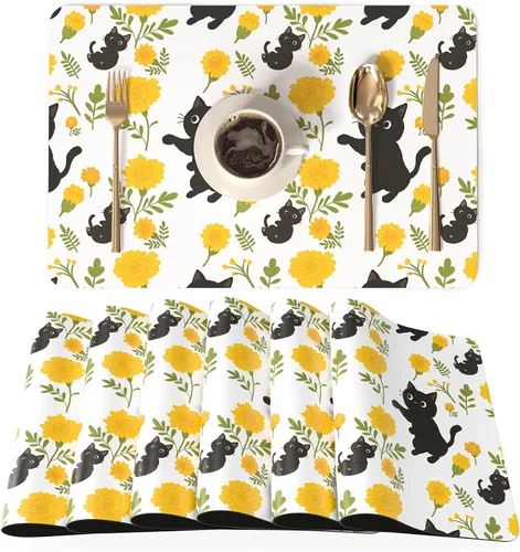 Vista 17 de QiyI - Juego de 4 manteles individuales de piel sintética de 12 x 18 pulgadas para cocina y comedor, resistentes al calor, antideslizantes