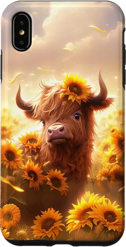 Vista 11 de Cute Scottish Highland Cow Sunflower Western Country Farm Case for iPhone 16