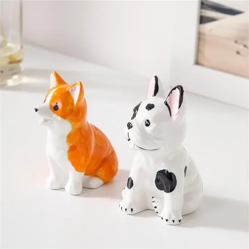 Vista 3 de Figuras de porcelana para mascotas, mini decoración de animales, escultura de perro y gato, adornos de mesa para estantes de gabinete, chimenea