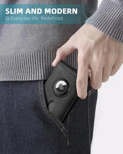Vista 6 de Zitahli Carteras para hombre Airtag Holder Slim Rfid Cuero con Caja de Regalo