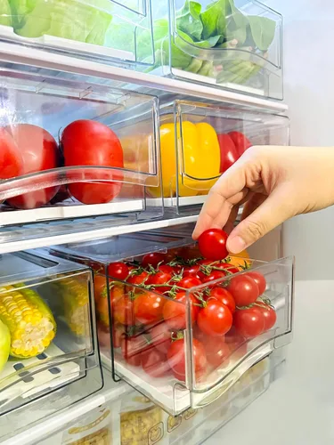 Vista 9 de Organizadores de refrigerador y cajón de almacenamiento, contenedores apilables de almacenamiento de frutas para refrigerador, organizador