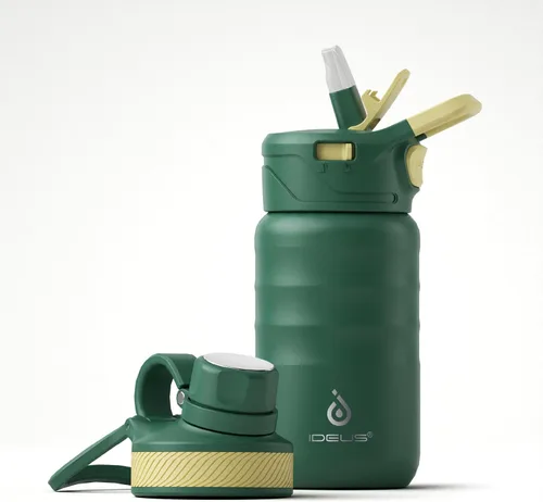Vista 23 de IDEUS Botella de agua aislada de 12 onzas, botella de agua aislada de acero inoxidable para la escuela, botellas aisladas con pajitas a prueba